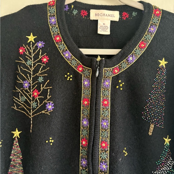 Bechamel Christmas Trees and Stars Wool Zip Up Sweater Size XL - Picture 9 of 13